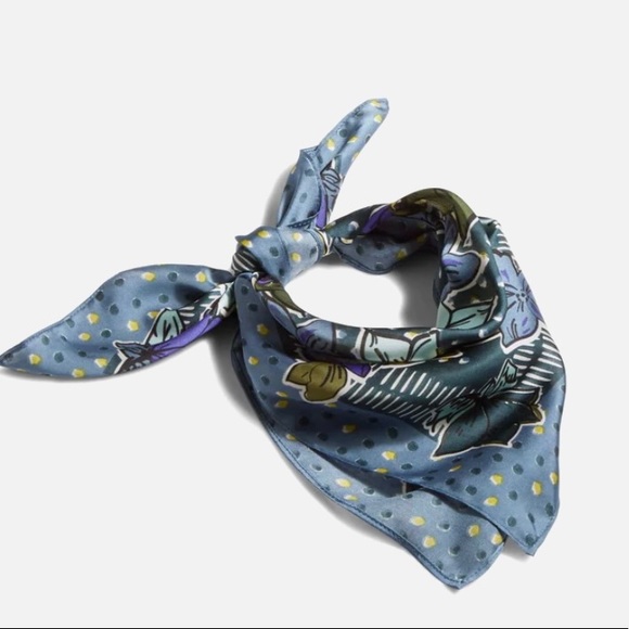 Vera Bradley Neckerchief in Falling Flowers (Blue, Dark Green Floral print) - Picture 2 of 10